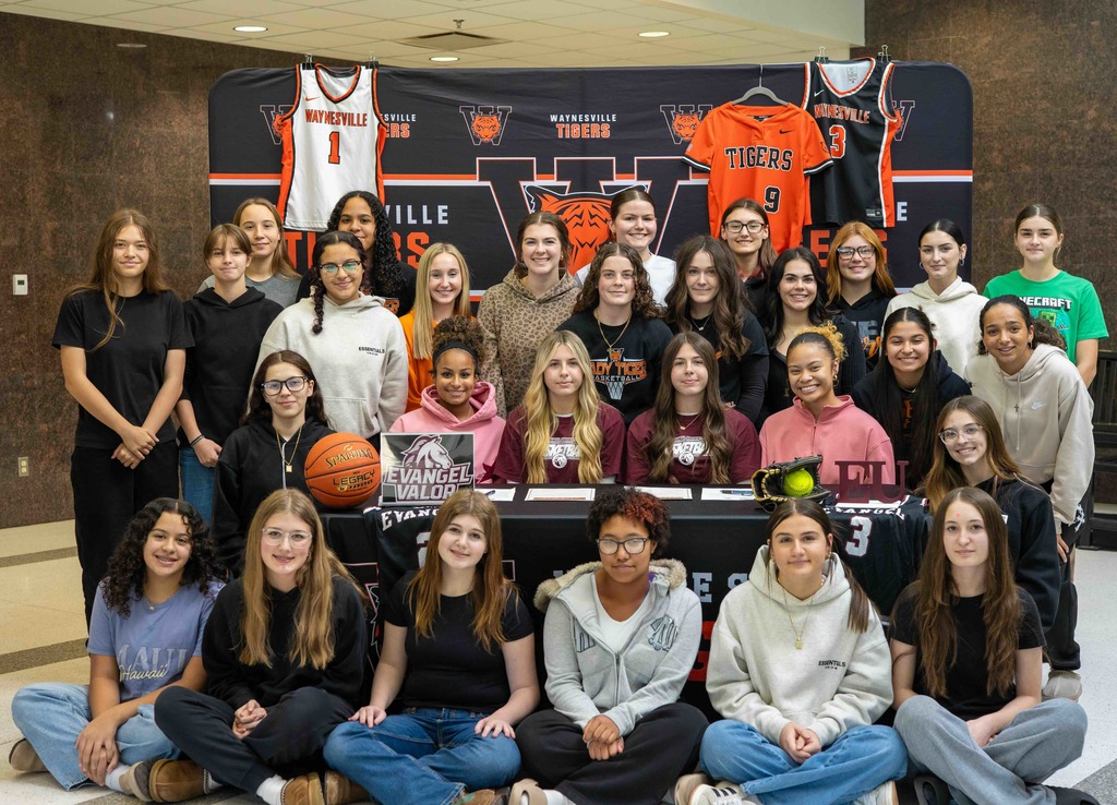 Riley and Regan Grosvenor, seniors at Waynesville High School, have signed to continue their academic and athletic careers at Evangel University. Riley Grosvenor (pictured left) has signed to play basketball, while Regan Grosvenor (pictured right) has signed to compete in both softball and basketball.