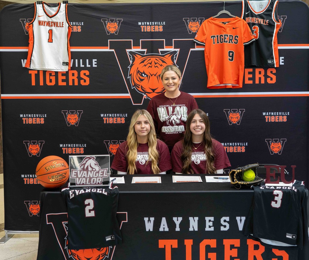 Riley and Regan Grosvenor, seniors at Waynesville High School, have signed to continue their academic and athletic careers at Evangel University. Riley Grosvenor (pictured left) has signed to play basketball, while Regan Grosvenor (pictured right) has signed to compete in both softball and basketball.