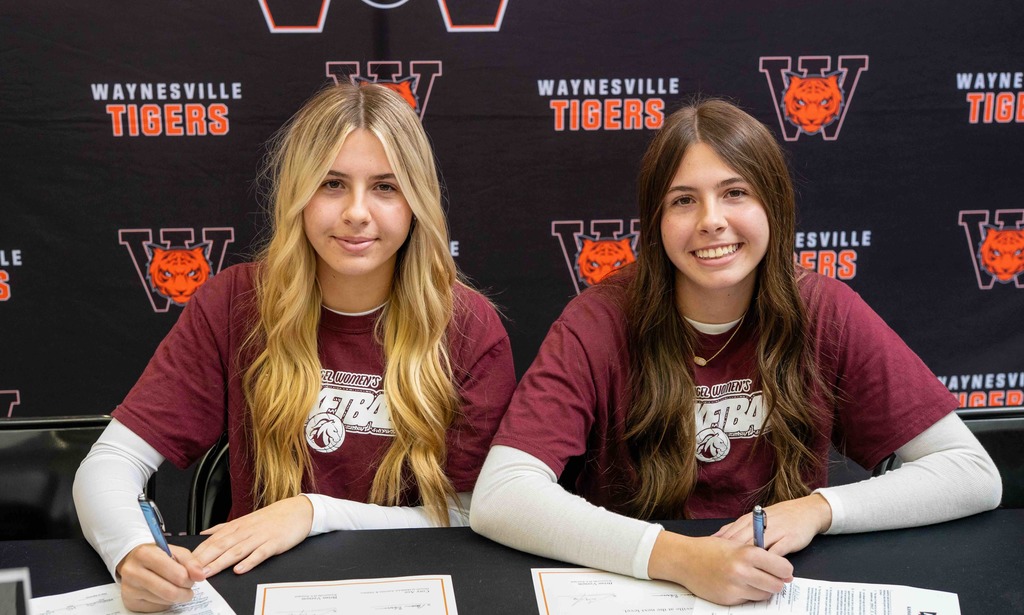 Riley and Regan Grosvenor, seniors at Waynesville High School, have signed to continue their academic and athletic careers at Evangel University. Riley Grosvenor (pictured left) has signed to play basketball, while Regan Grosvenor (pictured right) has signed to compete in both softball and basketball.