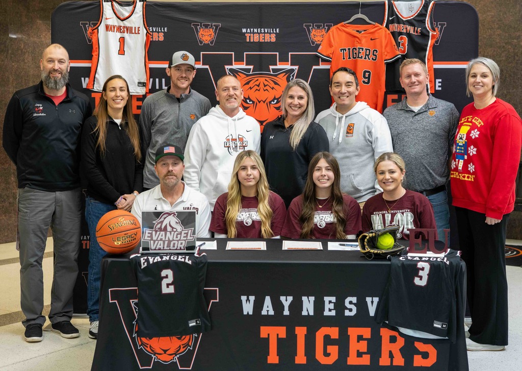 Riley and Regan Grosvenor, seniors at Waynesville High School, have signed to continue their academic and athletic careers at Evangel University. Riley Grosvenor (pictured left) has signed to play basketball, while Regan Grosvenor (pictured right) has signed to compete in both softball and basketball.