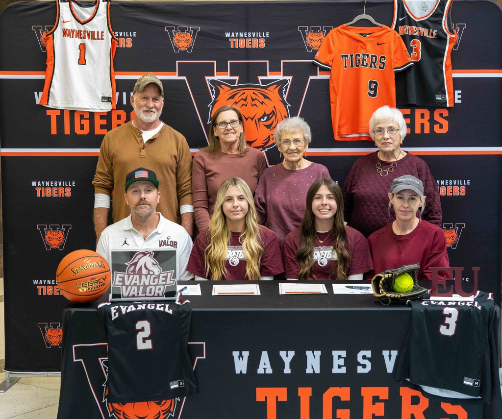 Riley and Regan Grosvenor, seniors at Waynesville High School, have signed to continue their academic and athletic careers at Evangel University. Riley Grosvenor (pictured left) has signed to play basketball, while Regan Grosvenor (pictured right) has signed to compete in both softball and basketball.