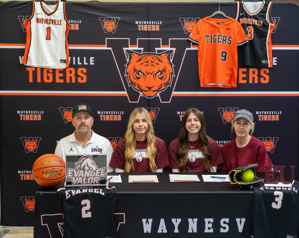 Riley and Regan Grosvenor, seniors at Waynesville High School, have signed to continue their academic and athletic careers at Evangel University. Riley Grosvenor (pictured left) has signed to play basketball, while Regan Grosvenor (pictured right) has signed to compete in both softball and basketball.