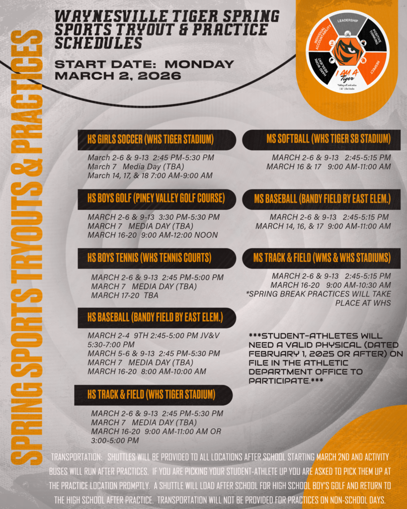 Spring Sports Tryour & Practice Schedule 