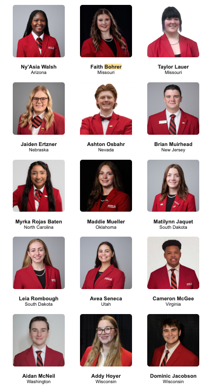 Faith Bohrer is in the center of the top row of finalists. 