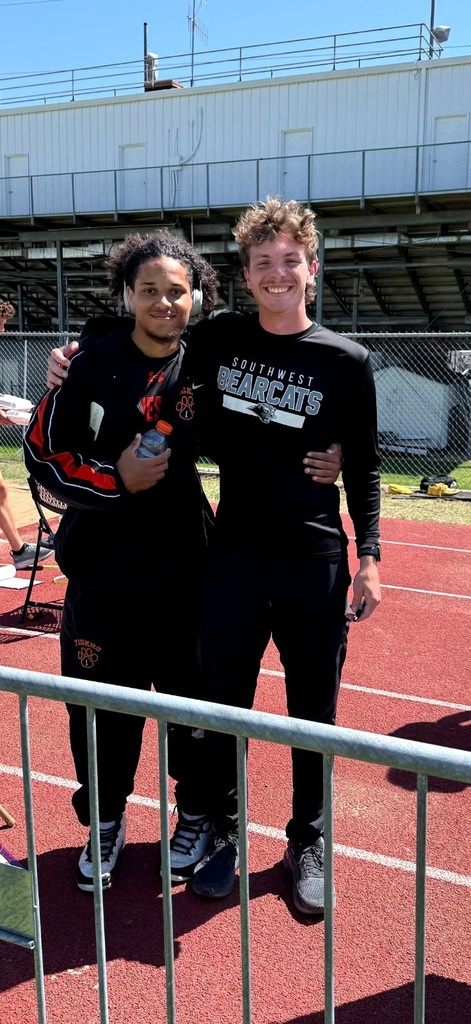 Mason Lintz  (School Record Javelin) with Alum Luther Supancic