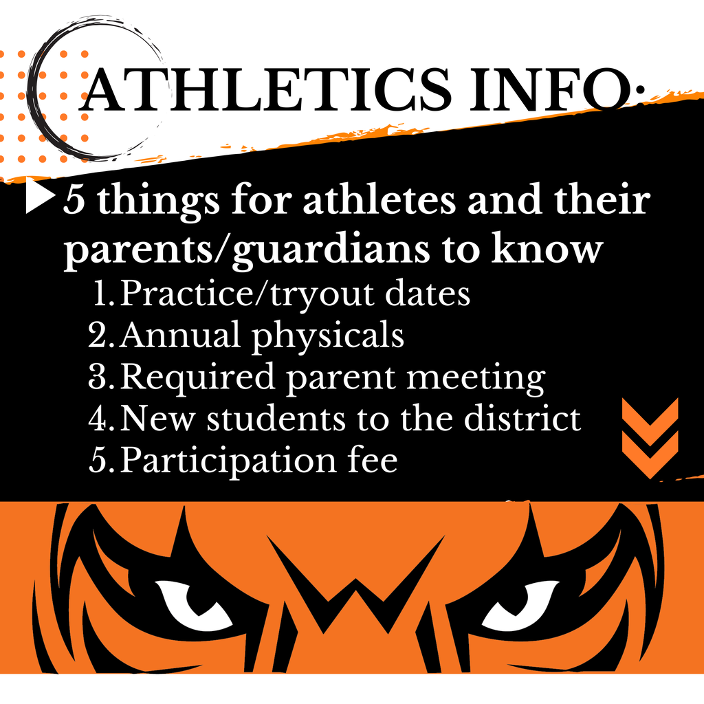 5 things for athletes and their parents/guardians to know • Practice/tryout dates • Annual physicals • Required parent meeting • New students to the district • Participation fee