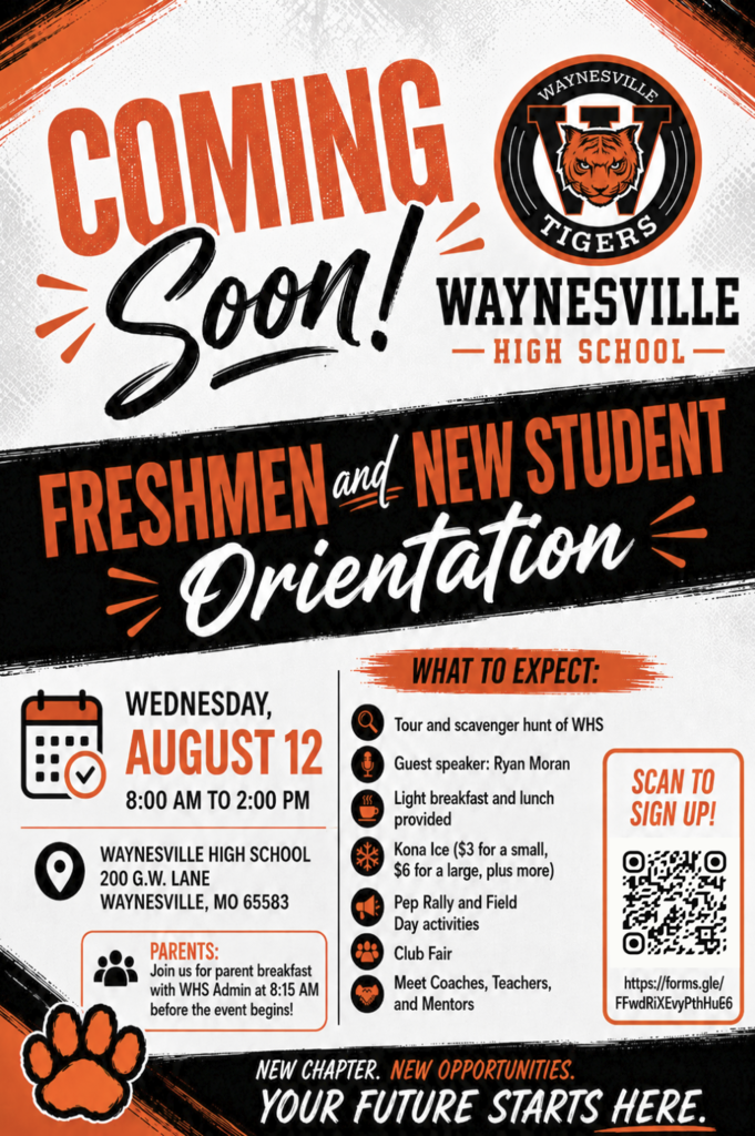 WHS Orientation for ALL 9th graders and students new to WHS will be held on Aug. 12, 2026.