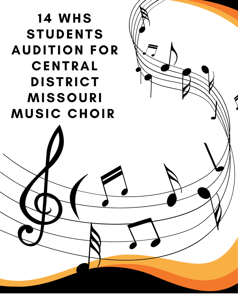 orange and black graphic containing music notes