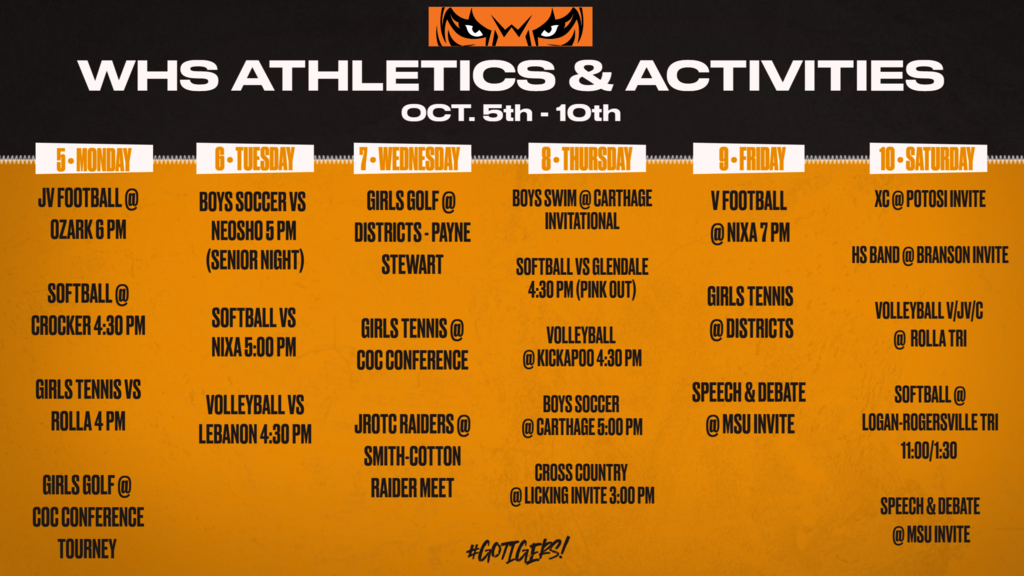 List of daily events for the week of Sept. 7th-Sept. 12th. All events can be found online at https://www.arbiterlive.com/School/Calendar/25024