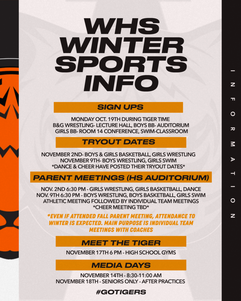 Orange/Black/White Graphic with WInter Sport dates