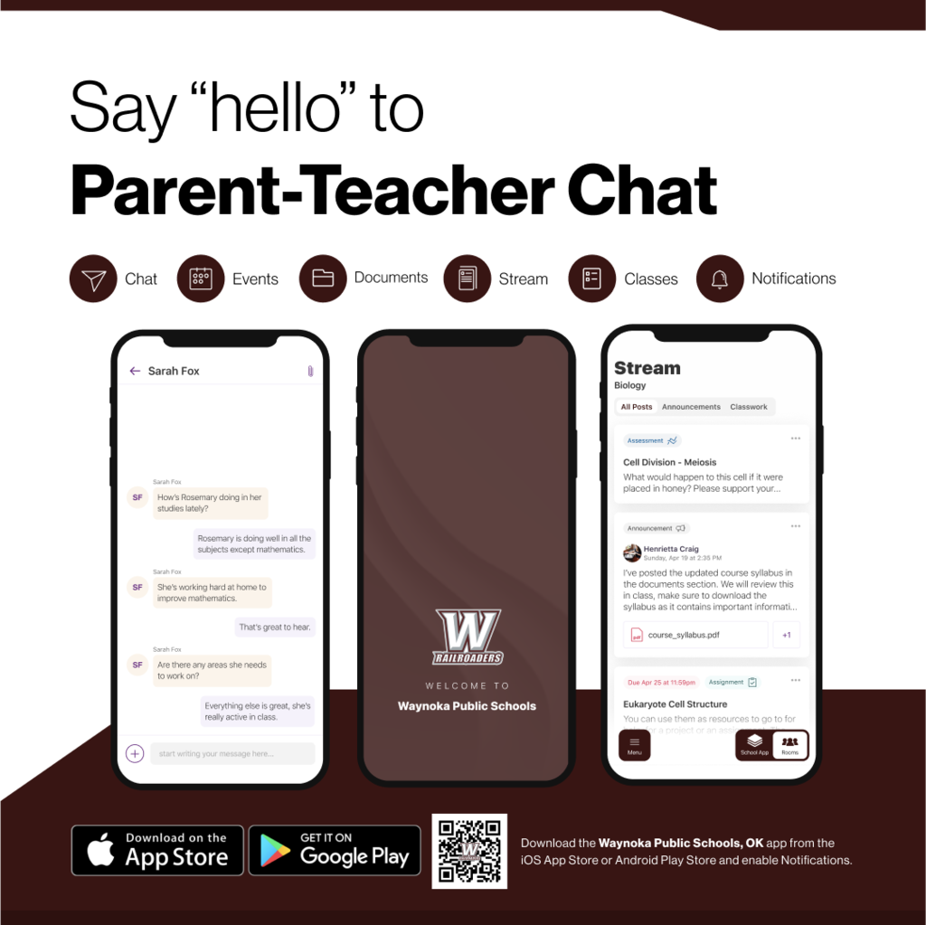 say hello to parent-teacher chat in the Waynoka app!