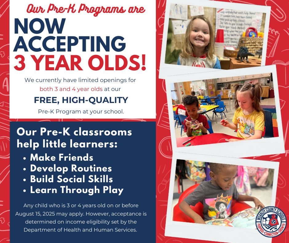 graphic announcing the acceptance of 3 year olds applications for PreK