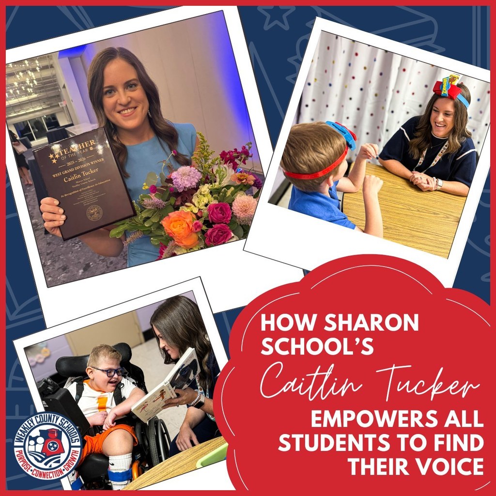 Graphic showing caitlin tucker winning tn teacher of the year grand west division
