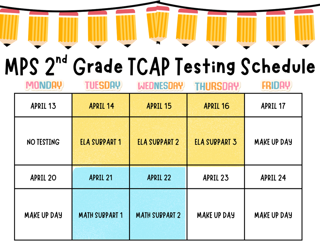 TCAP testing schedule