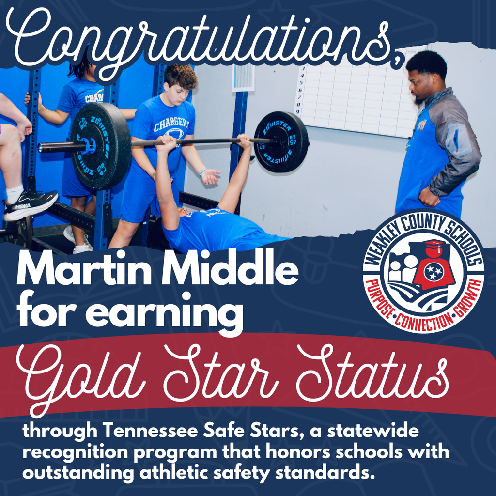 Blue uniforms, weightlifters, and a coach. "Congratulations, Martin Middle for earning Gold Star Status."
