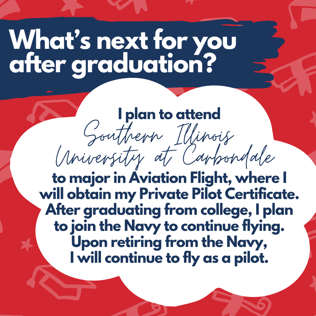 An infographic on a red background with text in a cloud shape. The text outlines a plan to attend Southern Illinois University at Carbondale.