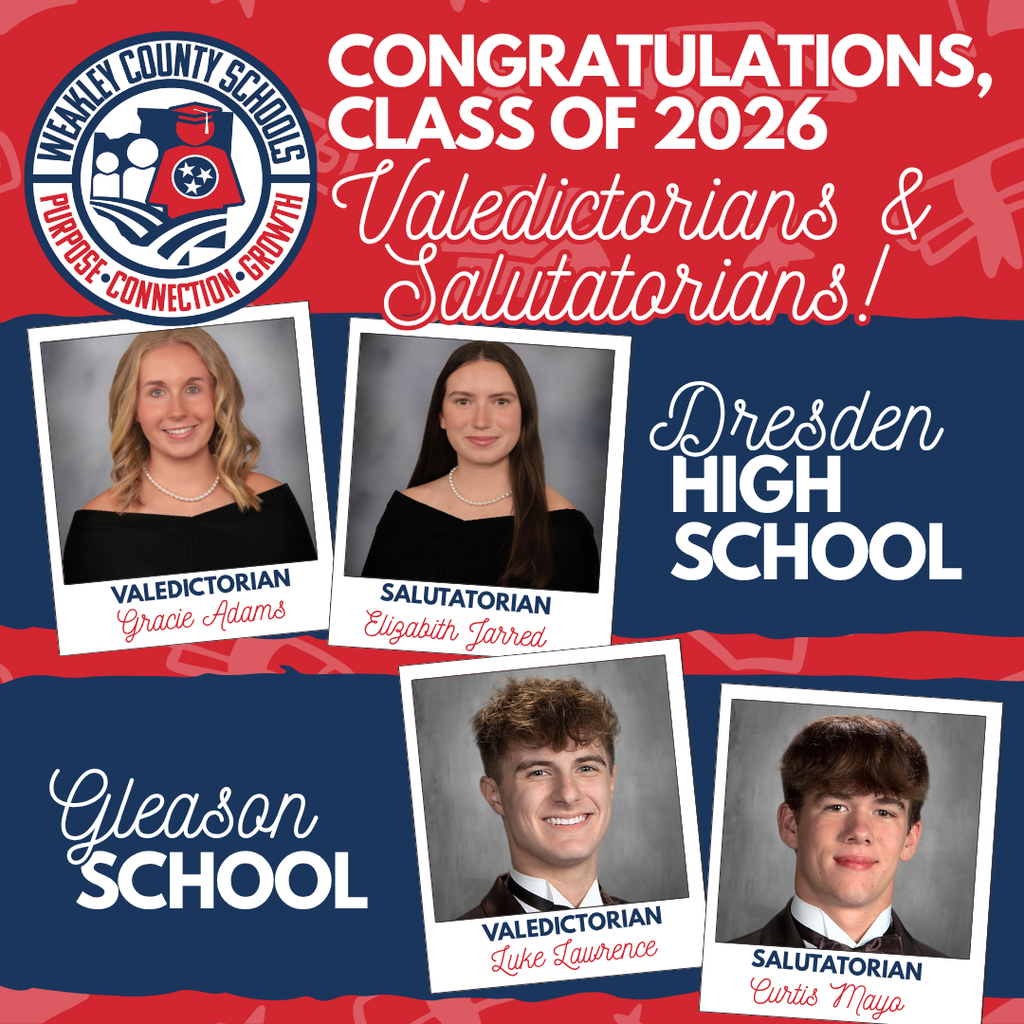 Four photos of students, two from Dresden High School and two from Gleason School, with text "Congratulations, Class of 2026, Valedictorians & Salutatorians!"