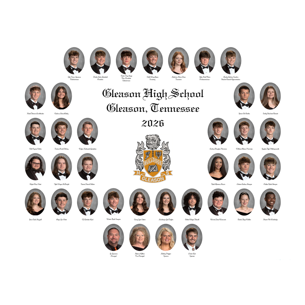 A collection of 41 headshots arranged in a circle, each in black and white, around a school crest.