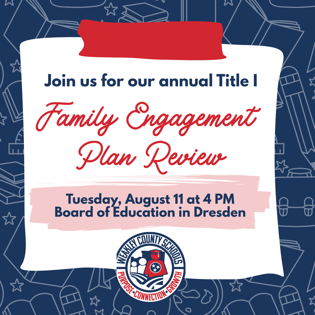 An invitation pinned to a bulletin board reads, "Join us for our annual Title I Family Engagement Plan Review on Tuesday, August 11 at 4 PM at the Board of Education in Dresden."