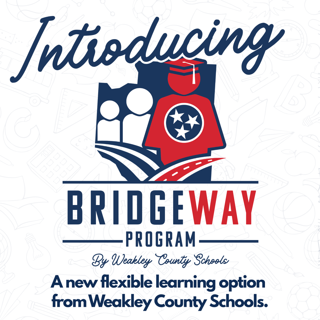 A blue and white graphic with "Introducing BridgeWAY Program" at top. Below it, a figure in a red shirt, cap, and holding a book.