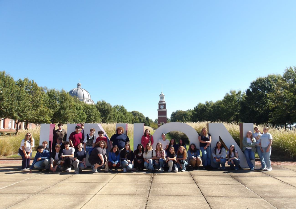 Westview junior and senior Charger Fellow students pose at Union University on a campus tour.