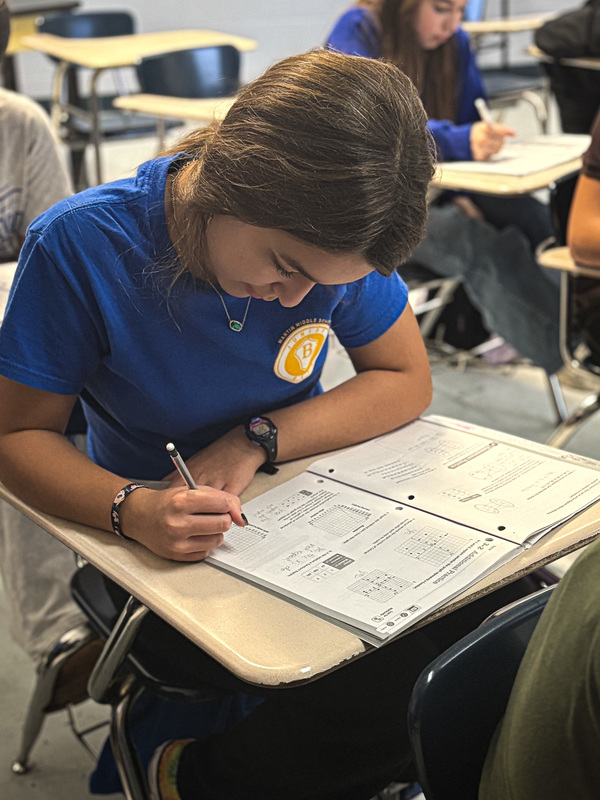student working in math class