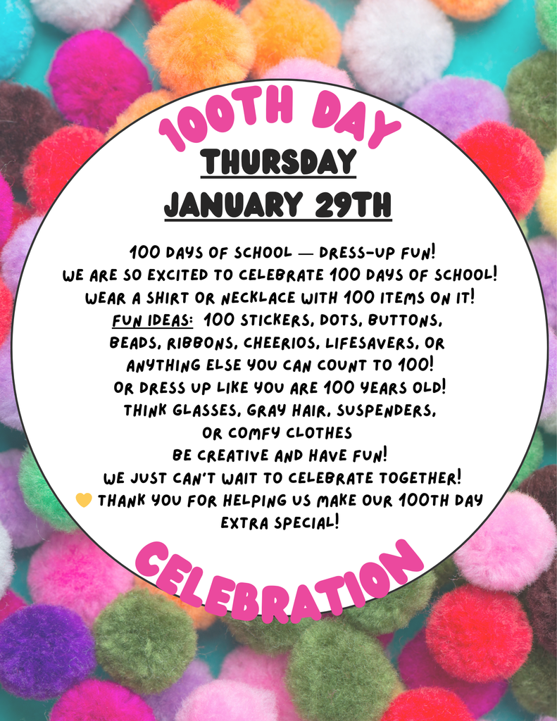 100 Day of School Celebration Classroom Announcement in Colorful Photo Style