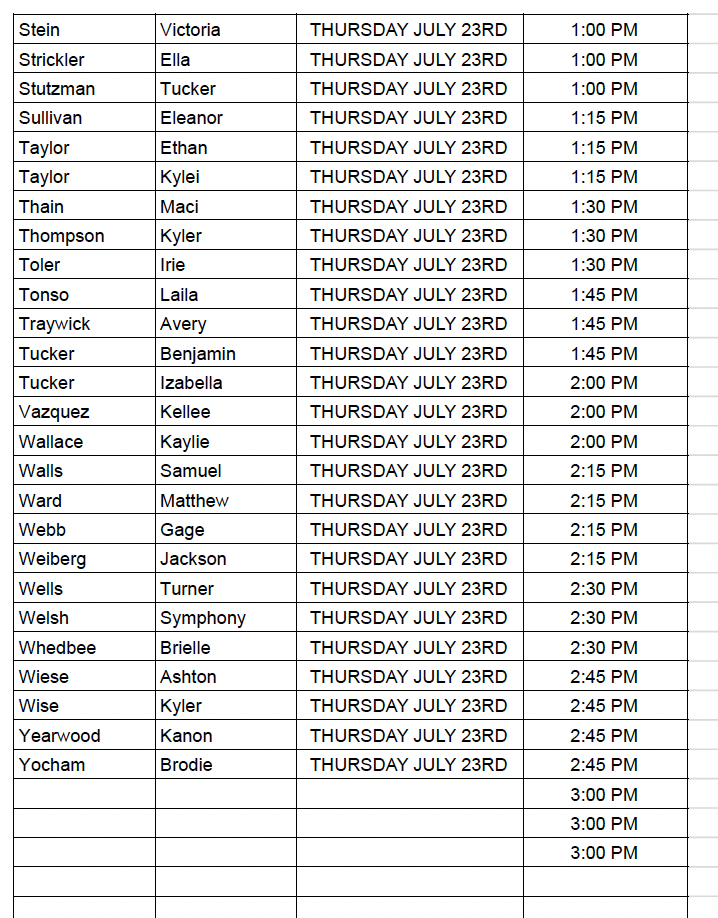 2027 Senior Panel Schedule