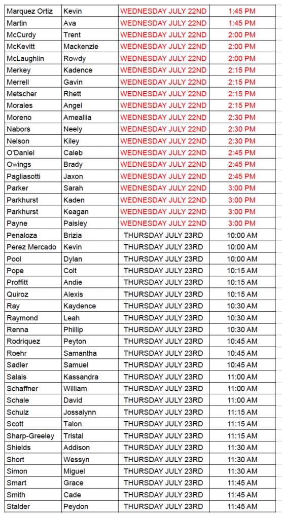 2027 Senior Panel Schedule