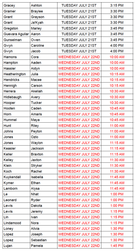 2027 Senior Panel Schedule