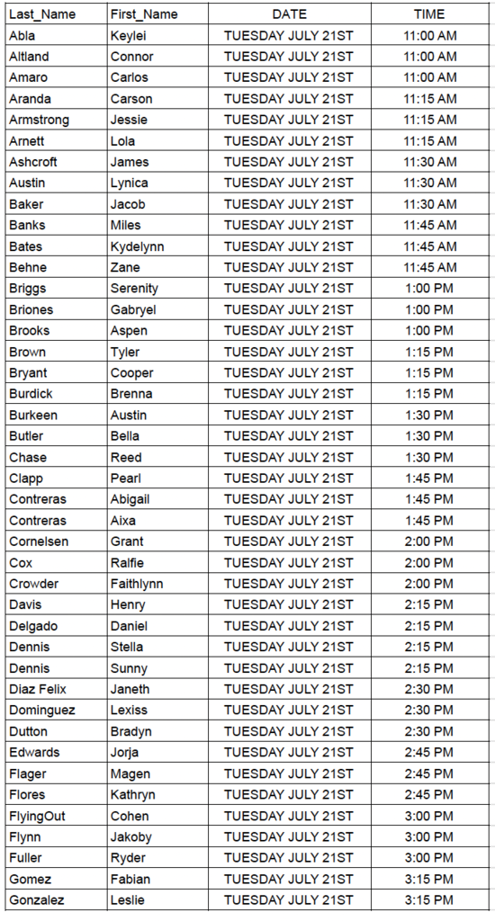 2027 Senior Panel Schedule