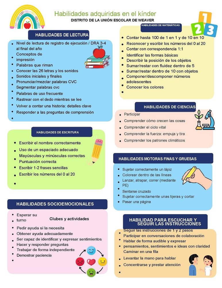 Kindergarten skills in Spanish