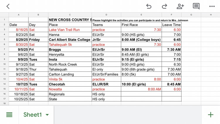 xc schedule 