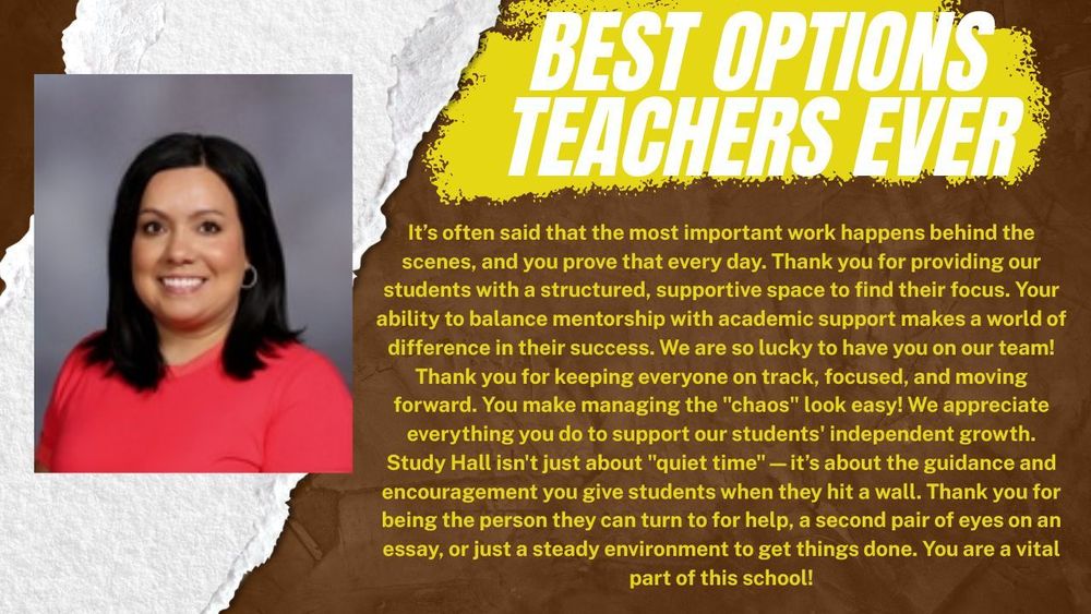 Options Teacher Appreciation Sheet