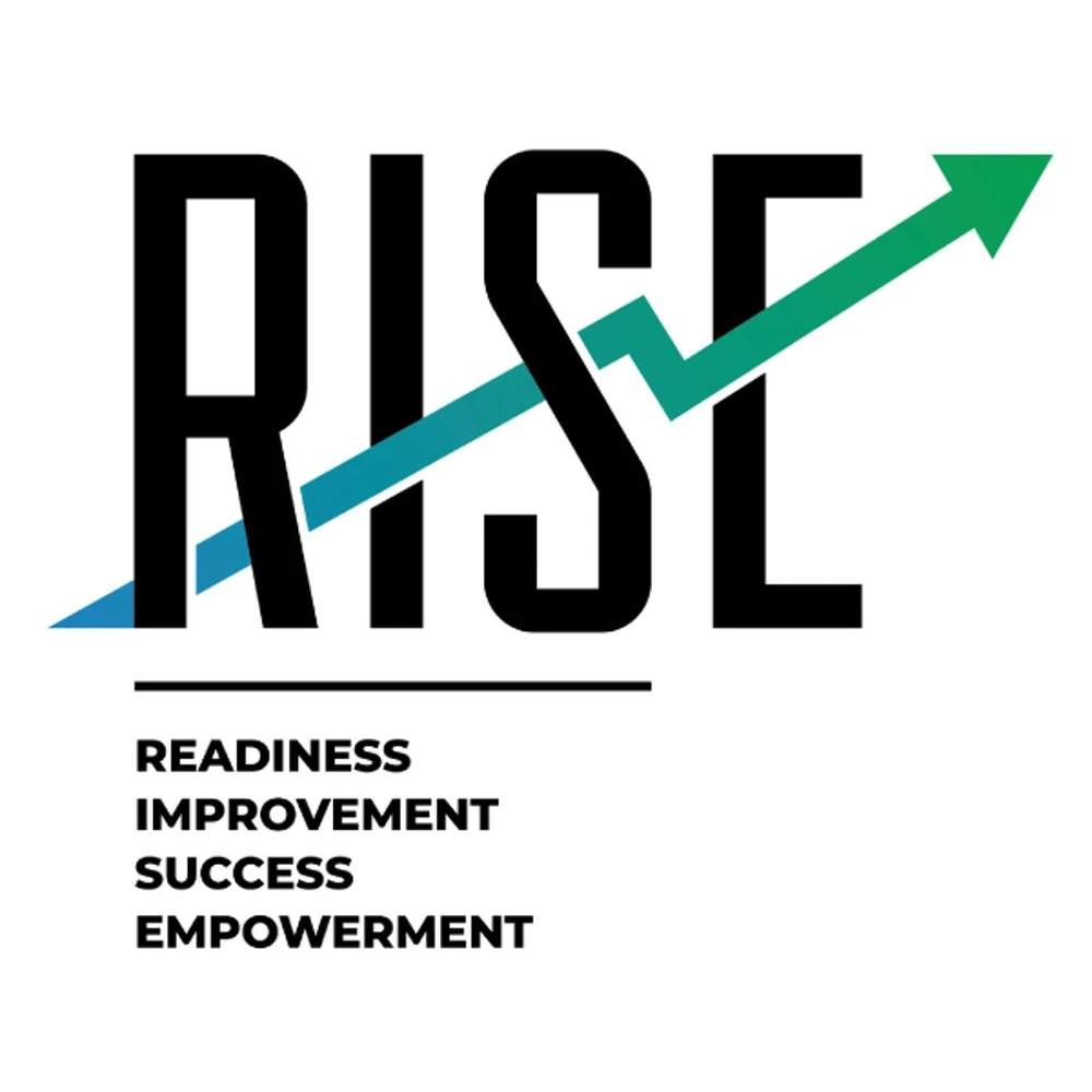 Rise Logo with Readiness, Improvement, Success, Empowerment Listed for the acronym. 