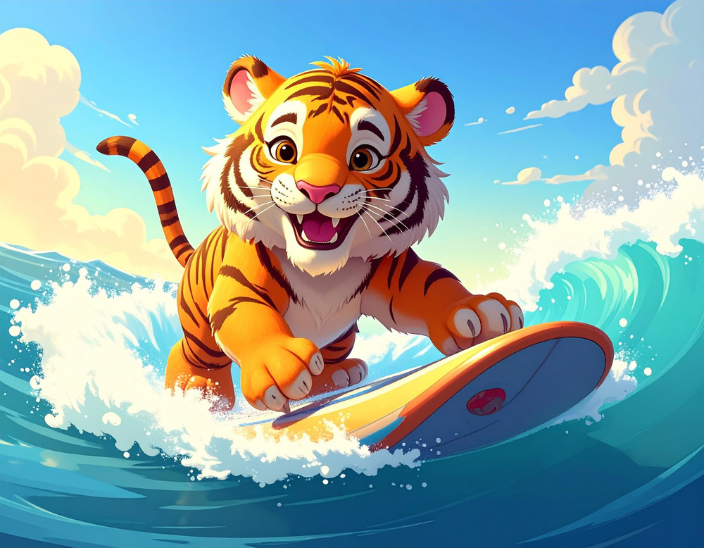 Tiger cub surfing