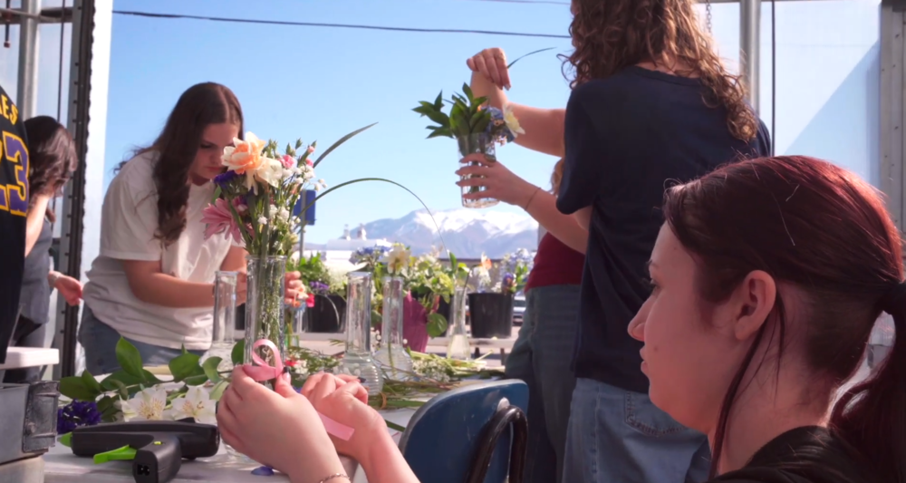Roy High Students preparing flowers for Cancer Patients at Holy Cross Hospital - Jordan Valley