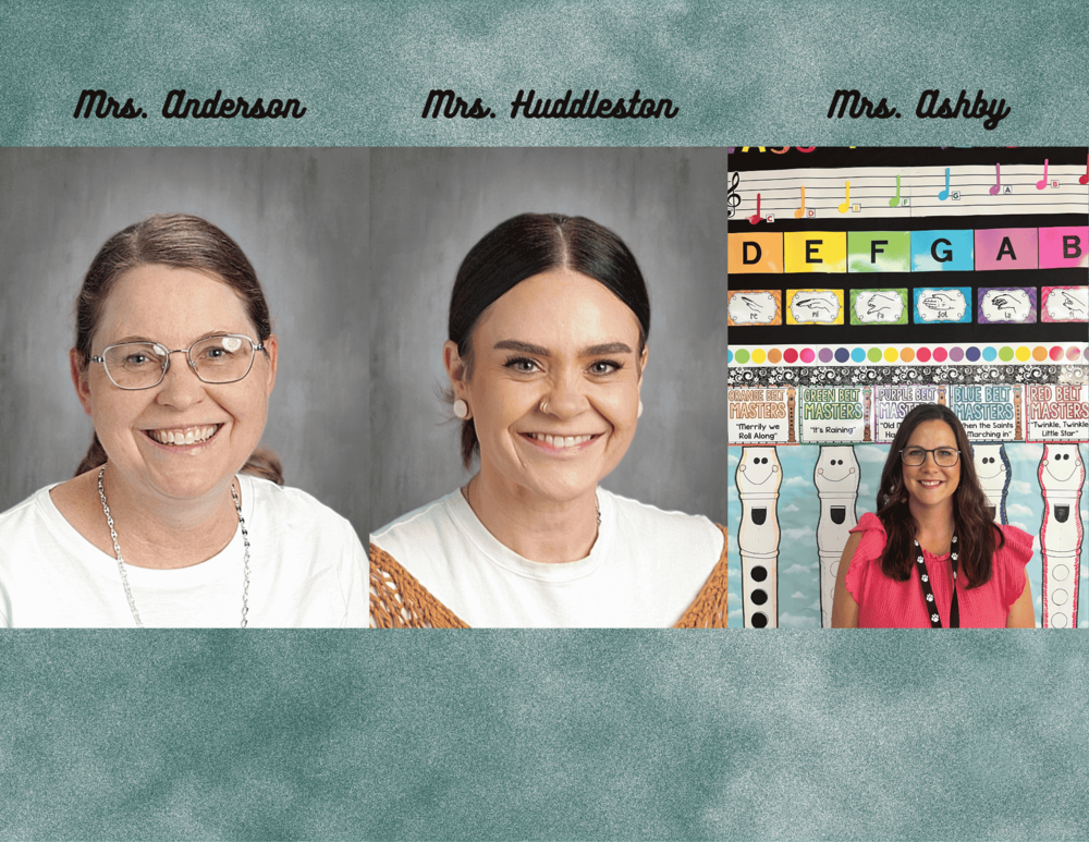 photos of mrs anderson, mrs huddleston, and mrs ashby in a row over a green background