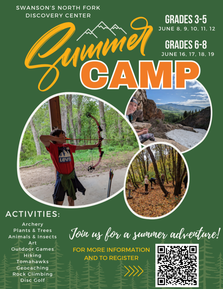 A flyer advertising the summer camp with kids in nature and one shooting archery.