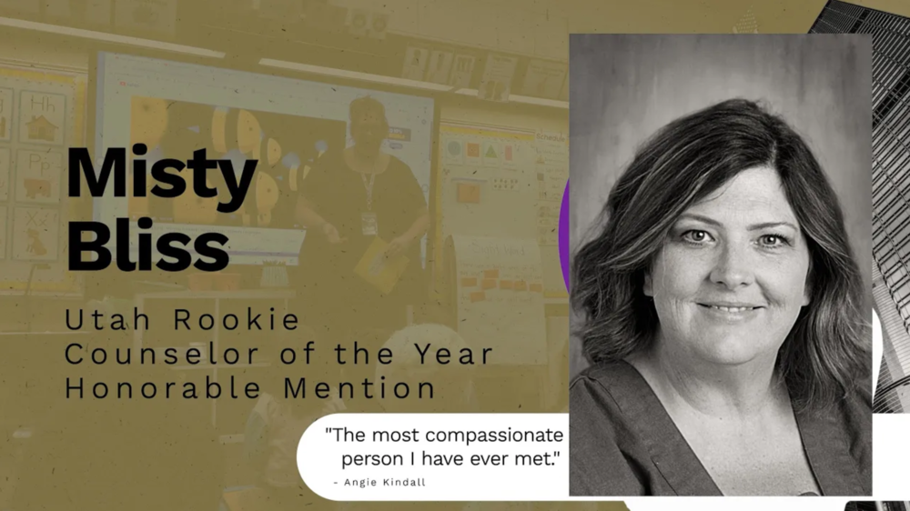 Misty Bliss image with her name and Utah Rookie Counselor of the year honorable mention