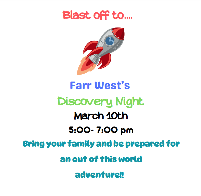 Discovery Night. March 14th 5-7pm. Bring your family for a fun night.