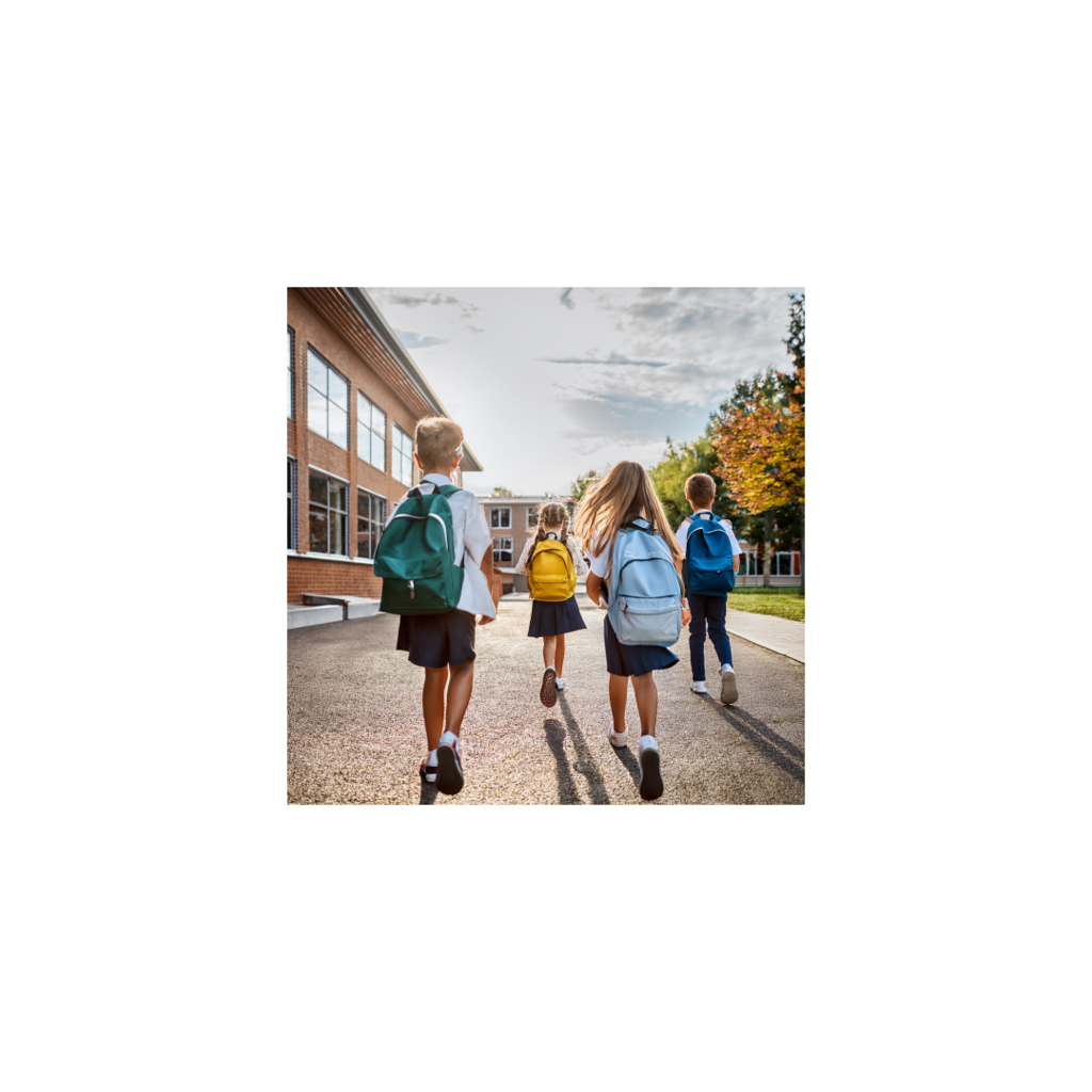 photo of students leaving school at the end of the school year
