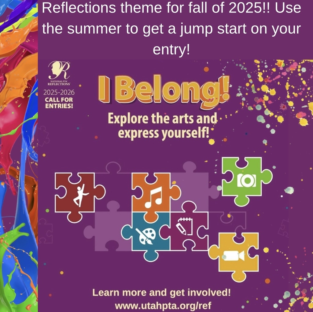 Puzzle pieces advertising PTA Reflections for the 25-26 School Year. I Belong. Get a jump start this summer. 