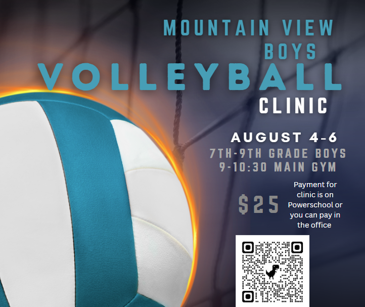 Boys Volleyball Clinic Aug 4-6 pay online and scan QR to register