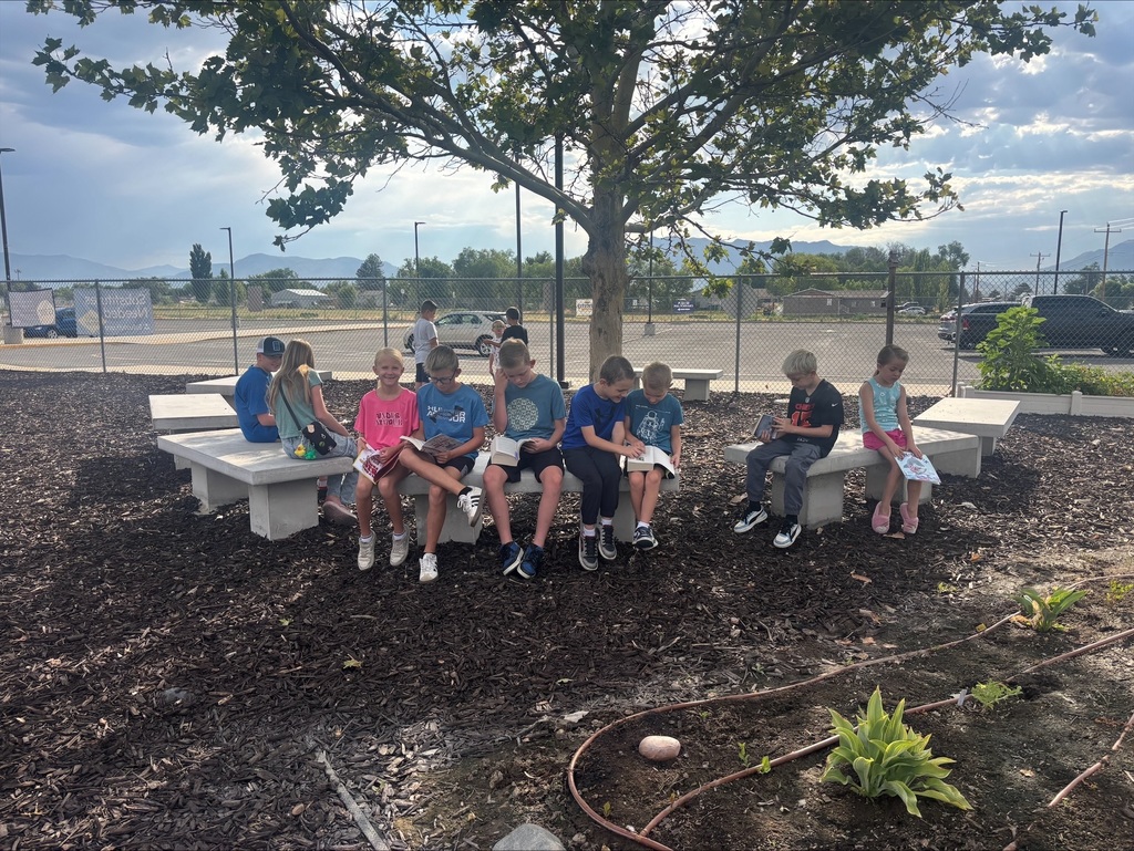 Students reading in school garden.