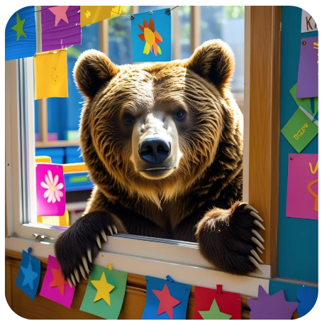 Bear peeking through a window