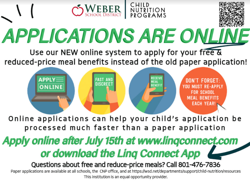 Free and reduced lunch applications are available online.