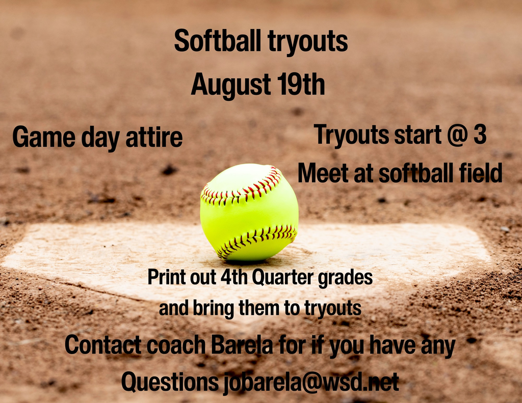 Softball Tryout Tuesday August 19th 3pm