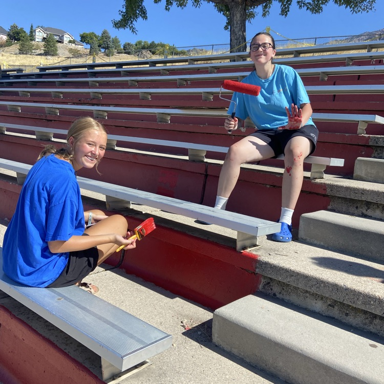 students painting the stadium 