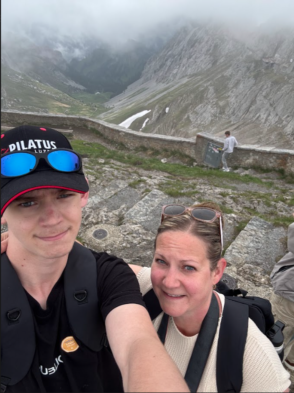 Ms. Giffiths and son in the Alps
